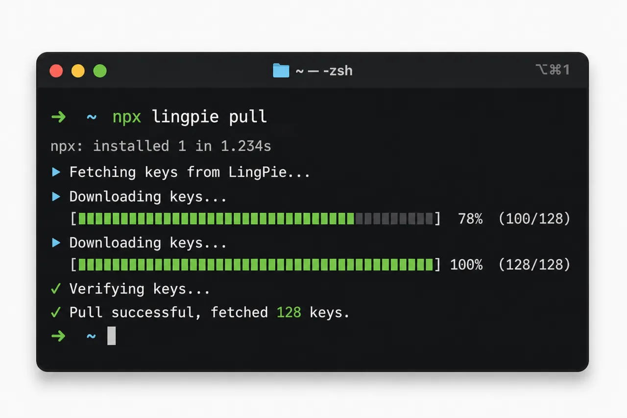 Pull translations with npx lingpie pull