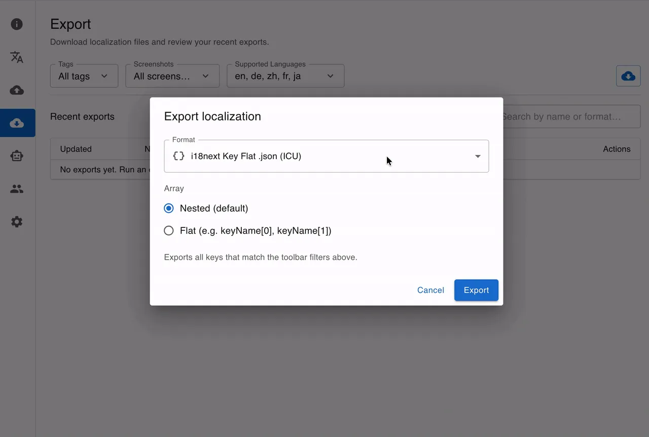 Export in your target format