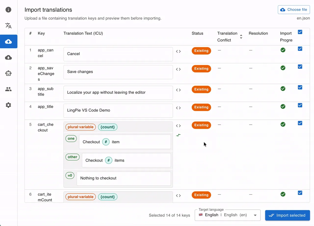 Import localization files