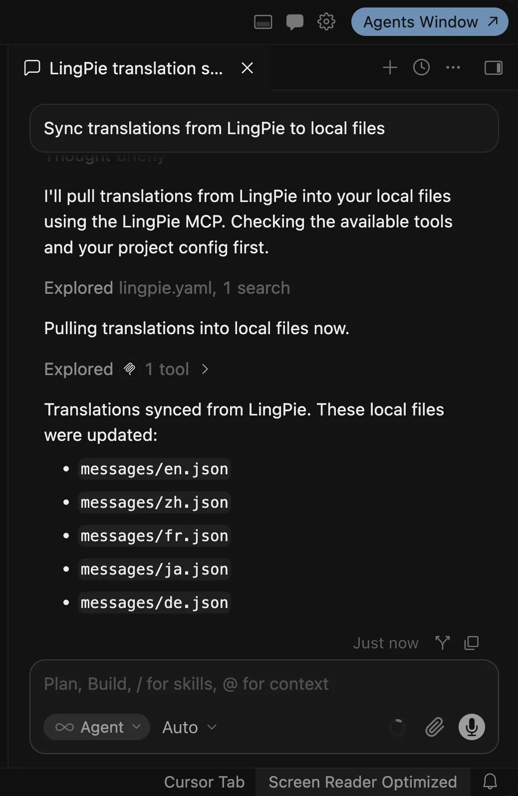 Pull translations with LingPie MCP Server