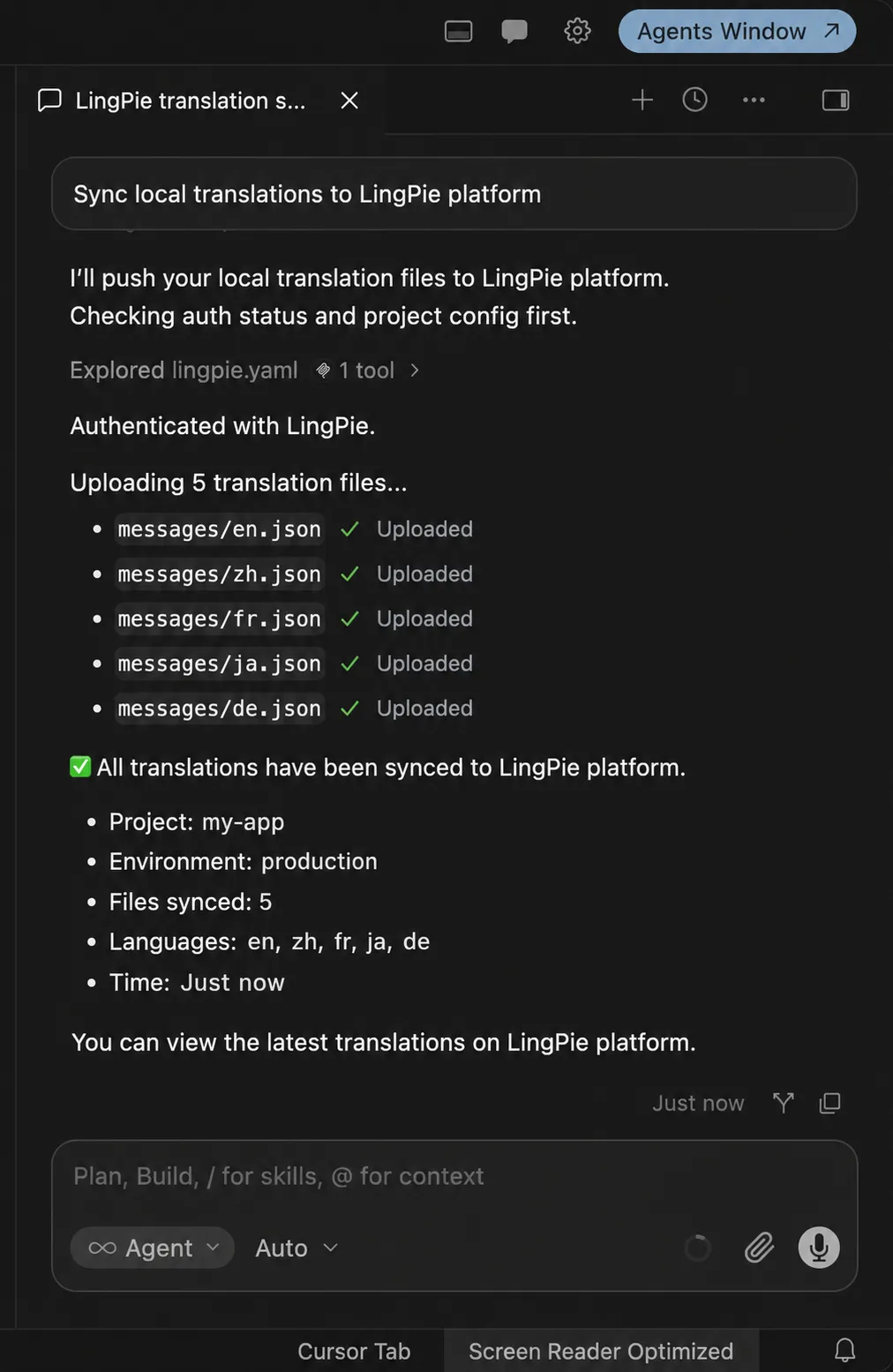 Push translations with LingPie MCP Server