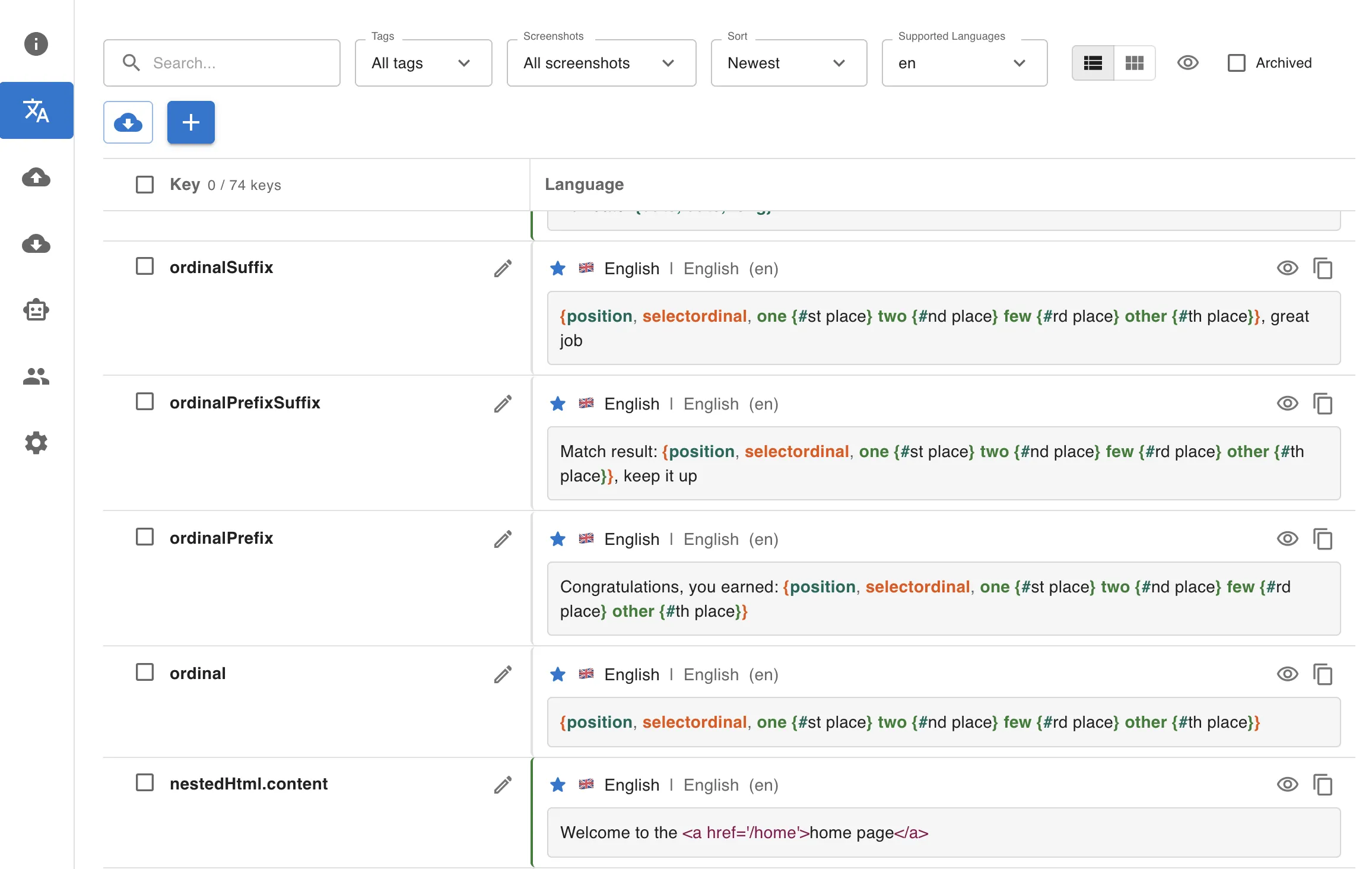 Translation workspace screenshot