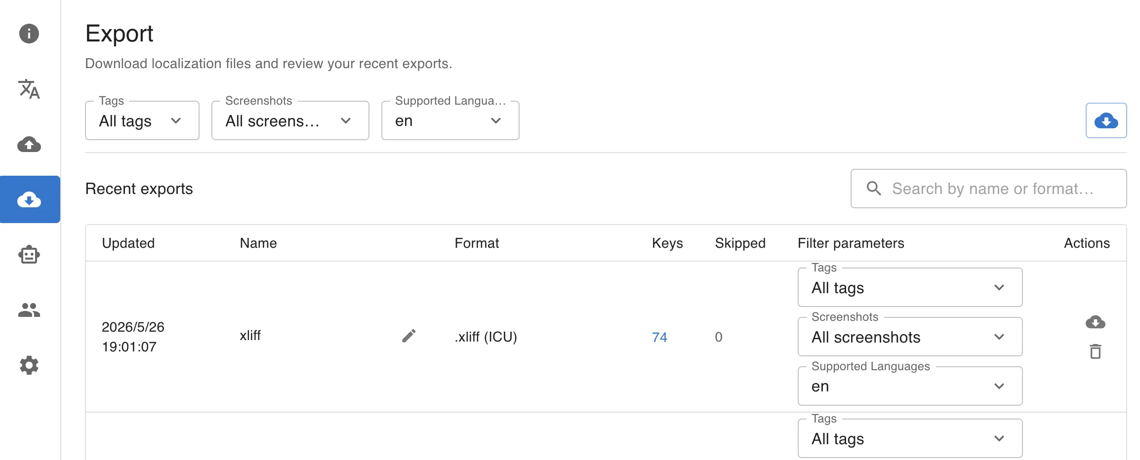 Import & export screenshot